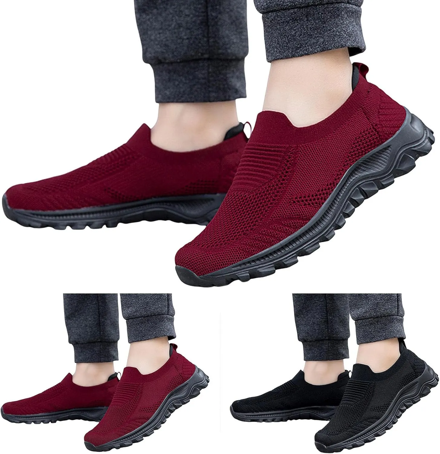 Women's Slip on Walking Shoes Comfy Knitted Non Slip Arch Support Running Shoes Breathable Gym Workout Shoes Lightweight Sneakers Indoor Outdoor