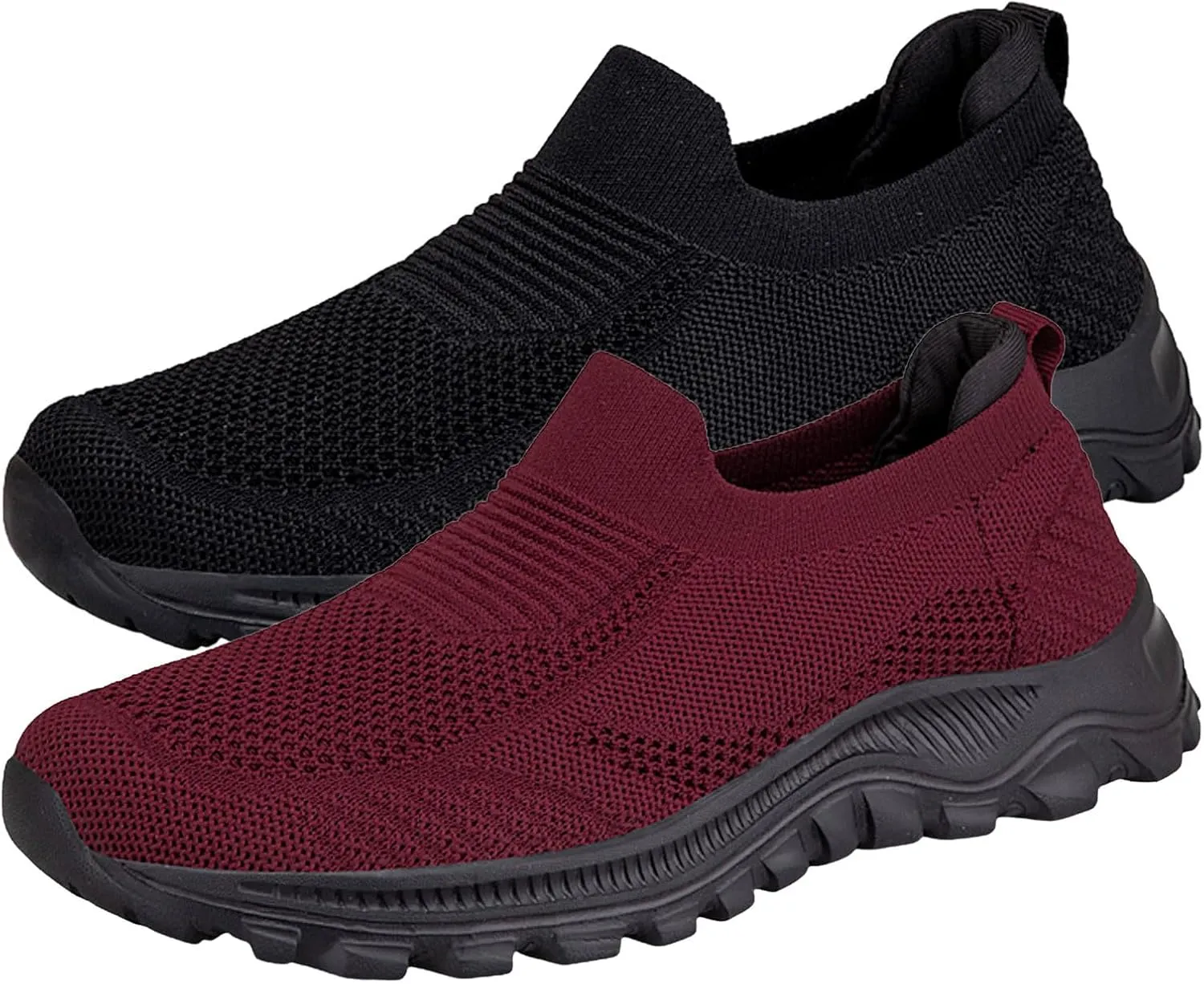 Women's Slip on Walking Shoes Comfy Knitted Non Slip Arch Support Running Shoes Breathable Gym Workout Shoes Lightweight Sneakers Indoor Outdoor