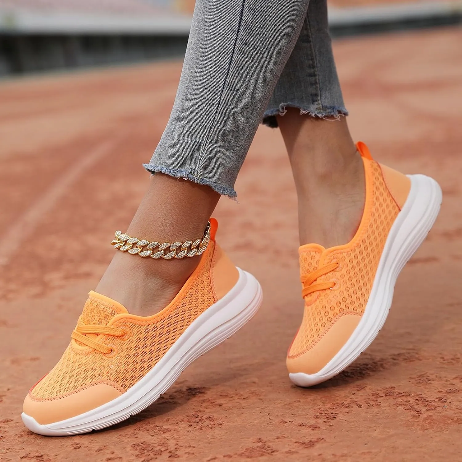 Women's Slip on Walking Shoes Dressy Knitted Non Slip Running Shoes Wide Width Breathable Mesh Gym Jogging Outdoor Shoes Fashion Lace Up Sneakers