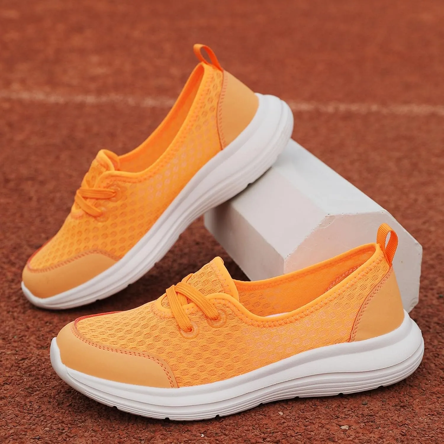 Women's Slip on Walking Shoes Dressy Knitted Non Slip Running Shoes Wide Width Breathable Mesh Gym Jogging Outdoor Shoes Fashion Lace Up Sneakers