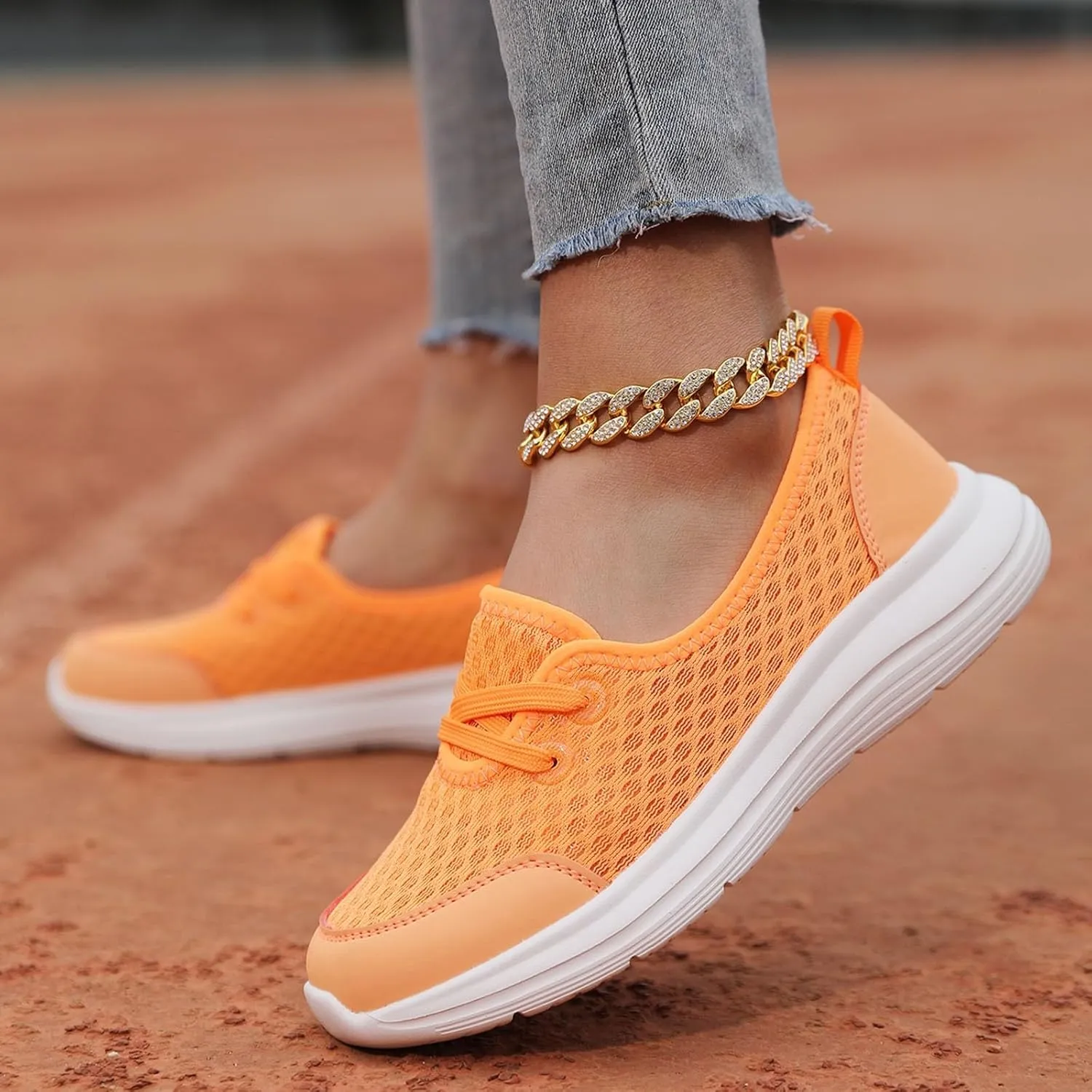 Women's Slip on Walking Shoes Dressy Knitted Non Slip Running Shoes Wide Width Breathable Mesh Gym Jogging Outdoor Shoes Fashion Lace Up Sneakers