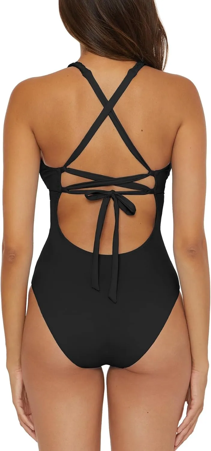 Women's Standard Lake Side Braided Maillot One Piece Swimsuit, Bathing Suits