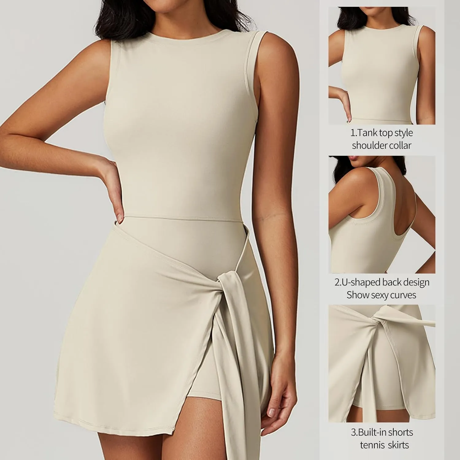 Women's Tennis Dress with Sleeveless Wrap Skirt Built in Shorts Golf Athletic Dress Workout Rompers