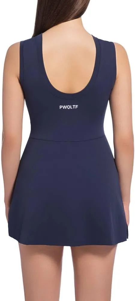 Women's Tennis Dress with Sleeveless Wrap Skirt Built in Shorts Golf Athletic Dress Workout Rompers