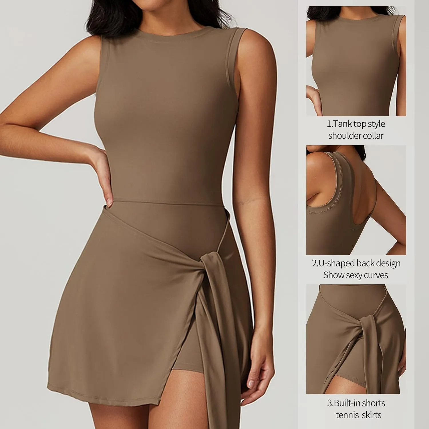 Women's Tennis Dress with Sleeveless Wrap Skirt Built in Shorts Golf Athletic Dress Workout Rompers