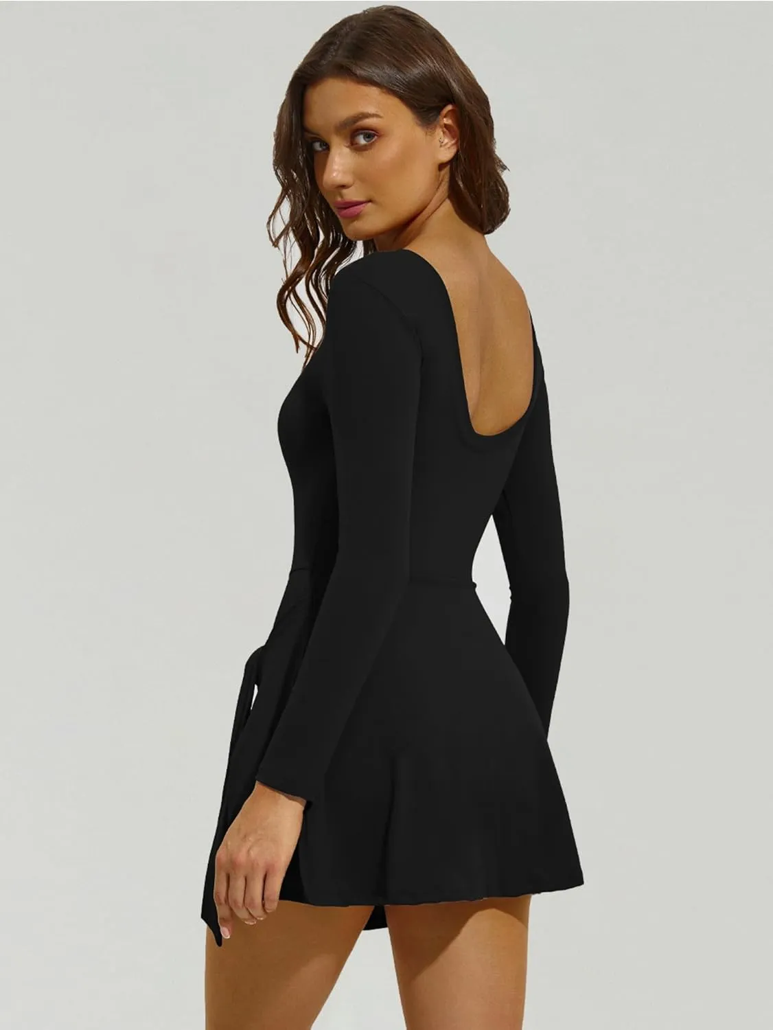 Womens Tennis Dress Wrap Skirt Built in Shorts Sleeveless Golf Athletic Romper Sundress Tie Front Summer Mini Dresses
