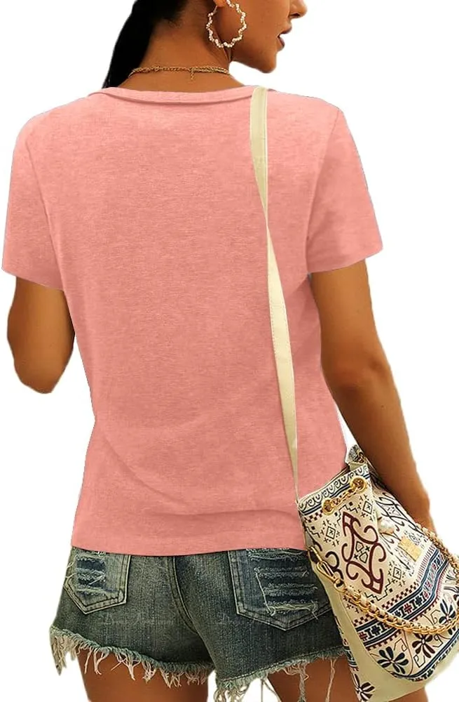 Womens Tops Short Sleeve T Shirts for Women Spring Summer Fashion Clothes Casual V Neck Blouses