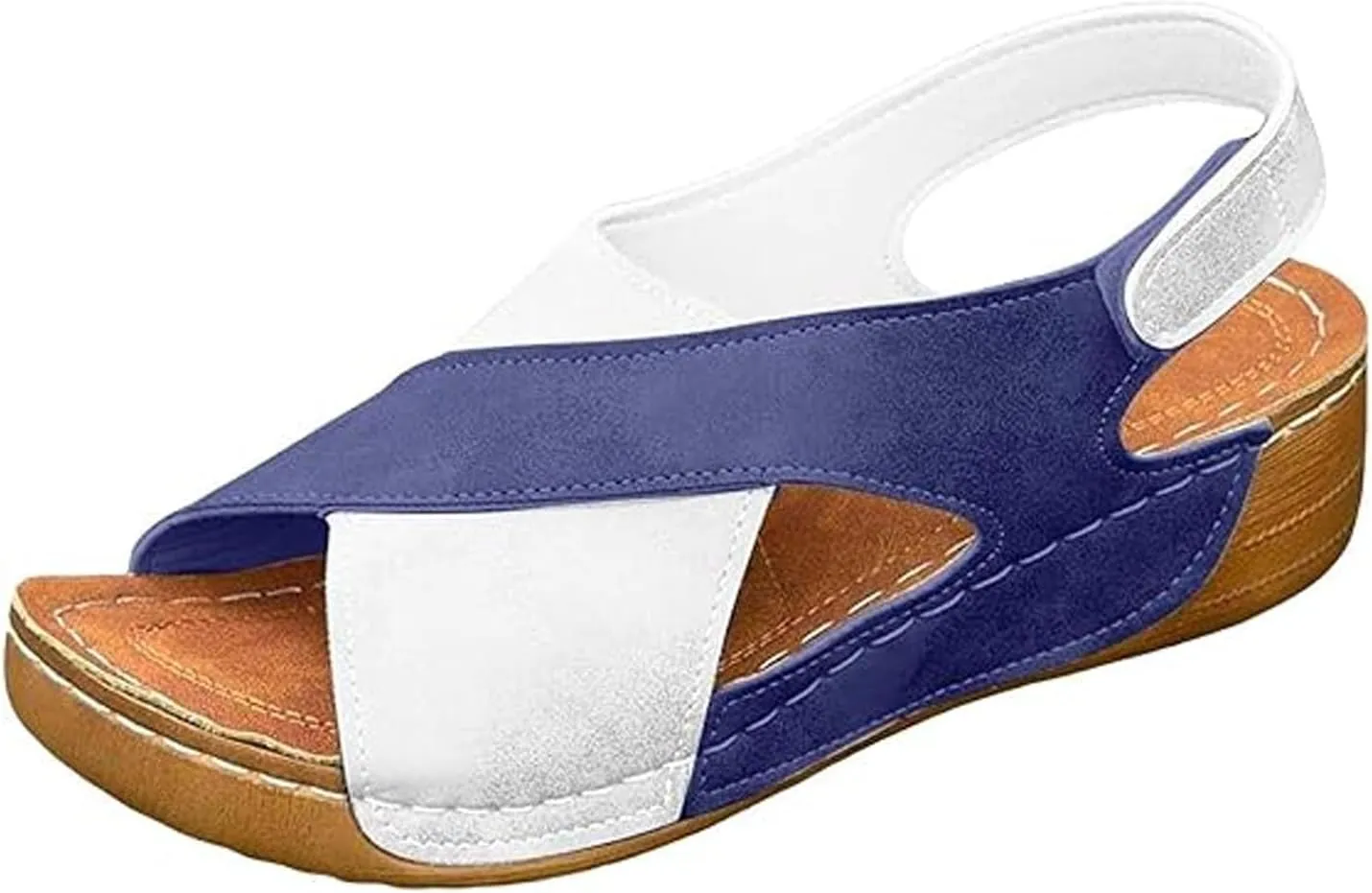 Women's Ultra Comfortable Slope Heel Orthopaedic Sandals, Womens Crisscross Strap Open Toe Summer Shoes, Contrast Color Sandals