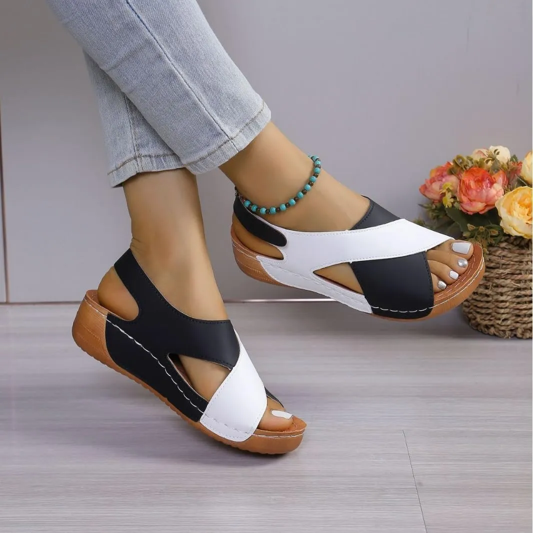 Women's Ultra Comfortable Slope Heel Orthopaedic Sandals, Womens Crisscross Strap Open Toe Summer Shoes, Contrast Color Sandals