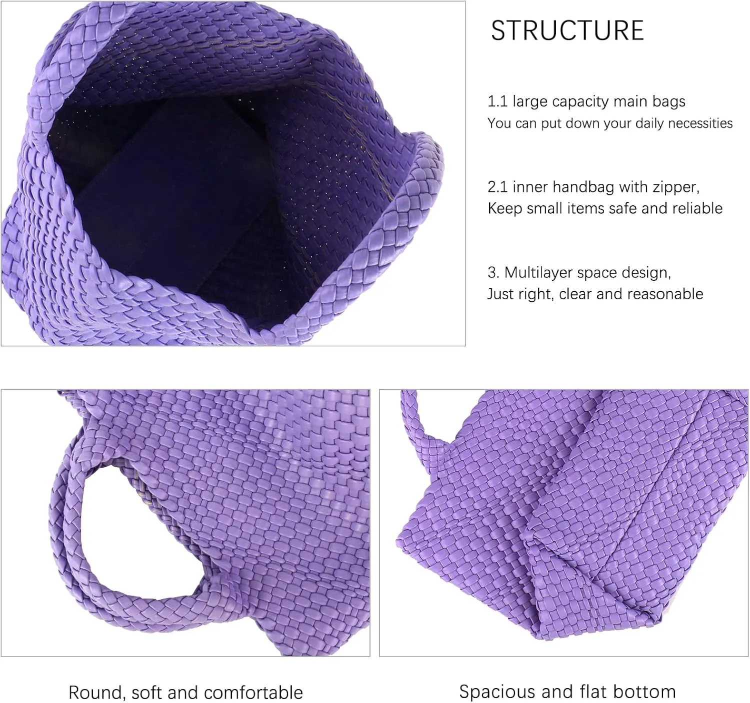 Women's Vegan Leather Tote Bag  Handmade Woven Beach Bag, Travel Handbag with Purse & Top Handle Hobo Tote