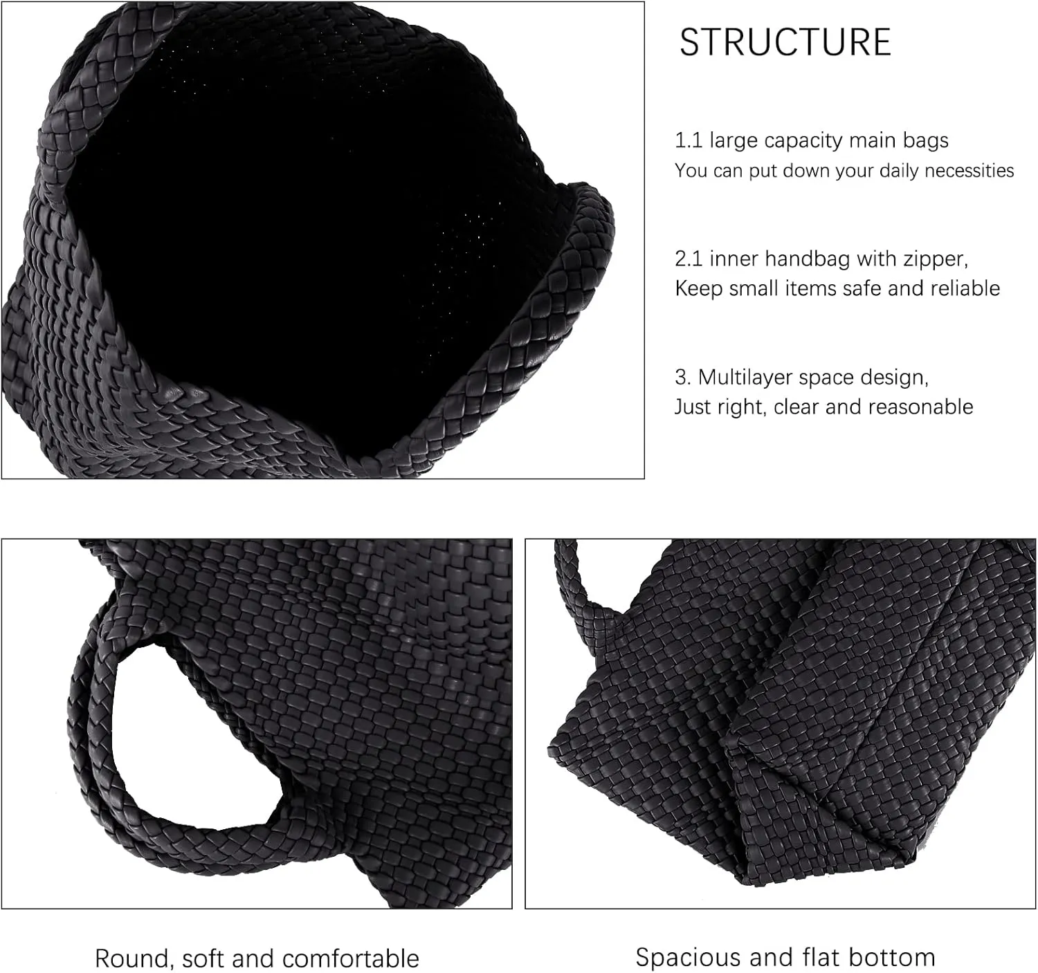 Women's Vegan Leather Tote Bag  Handmade Woven Beach Bag, Travel Handbag with Purse & Top Handle Hobo Tote