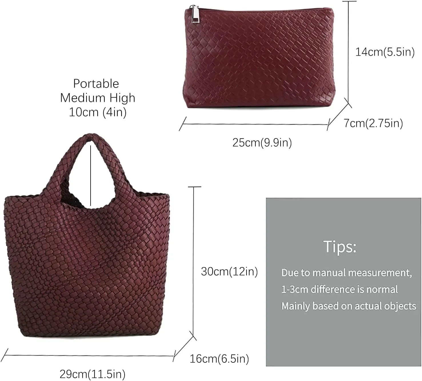 Women's Vegan Leather Tote Bag  Handmade Woven Beach Bag, Travel Handbag with Purse & Top Handle Hobo Tote