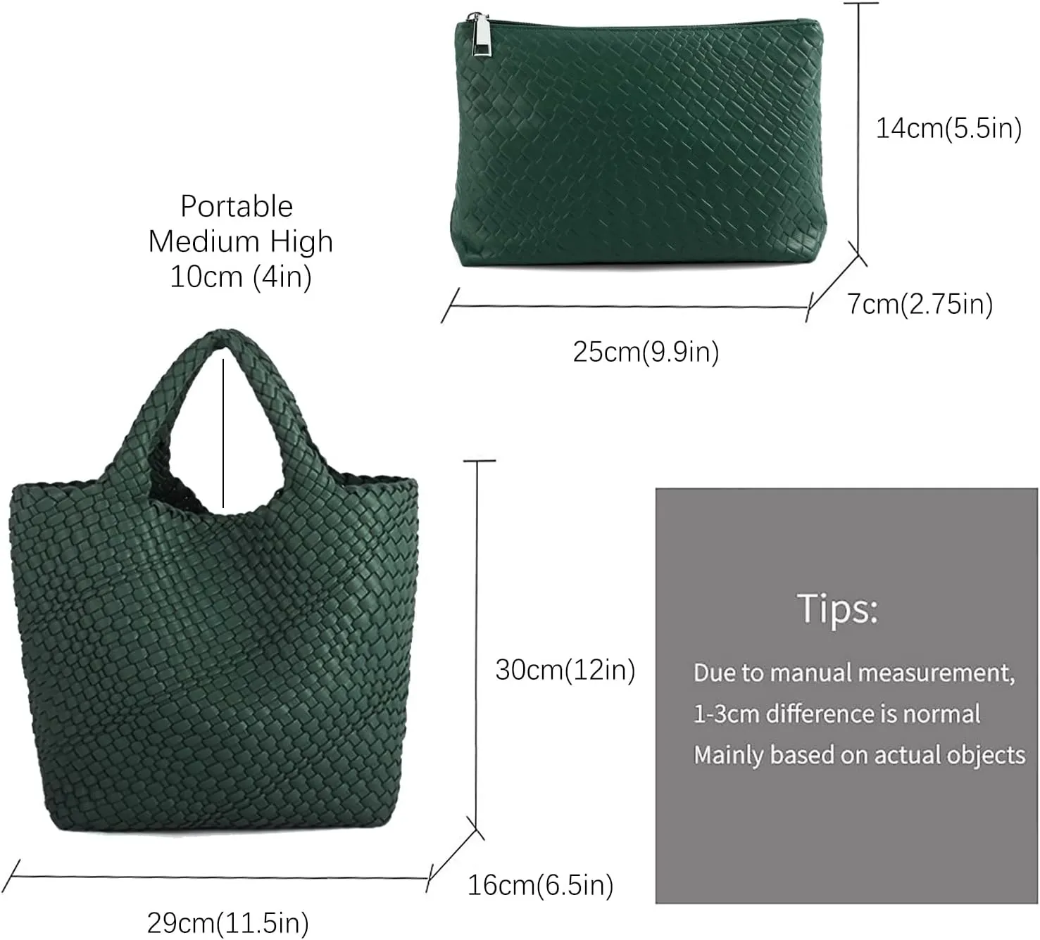 Women's Vegan Leather Tote Bag  Handmade Woven Beach Bag, Travel Handbag with Purse & Top Handle Hobo Tote