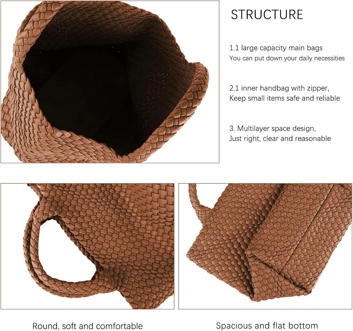 Women's Vegan Leather Tote Bag  Handmade Woven Beach Bag, Travel Handbag with Purse & Top Handle Hobo Tote