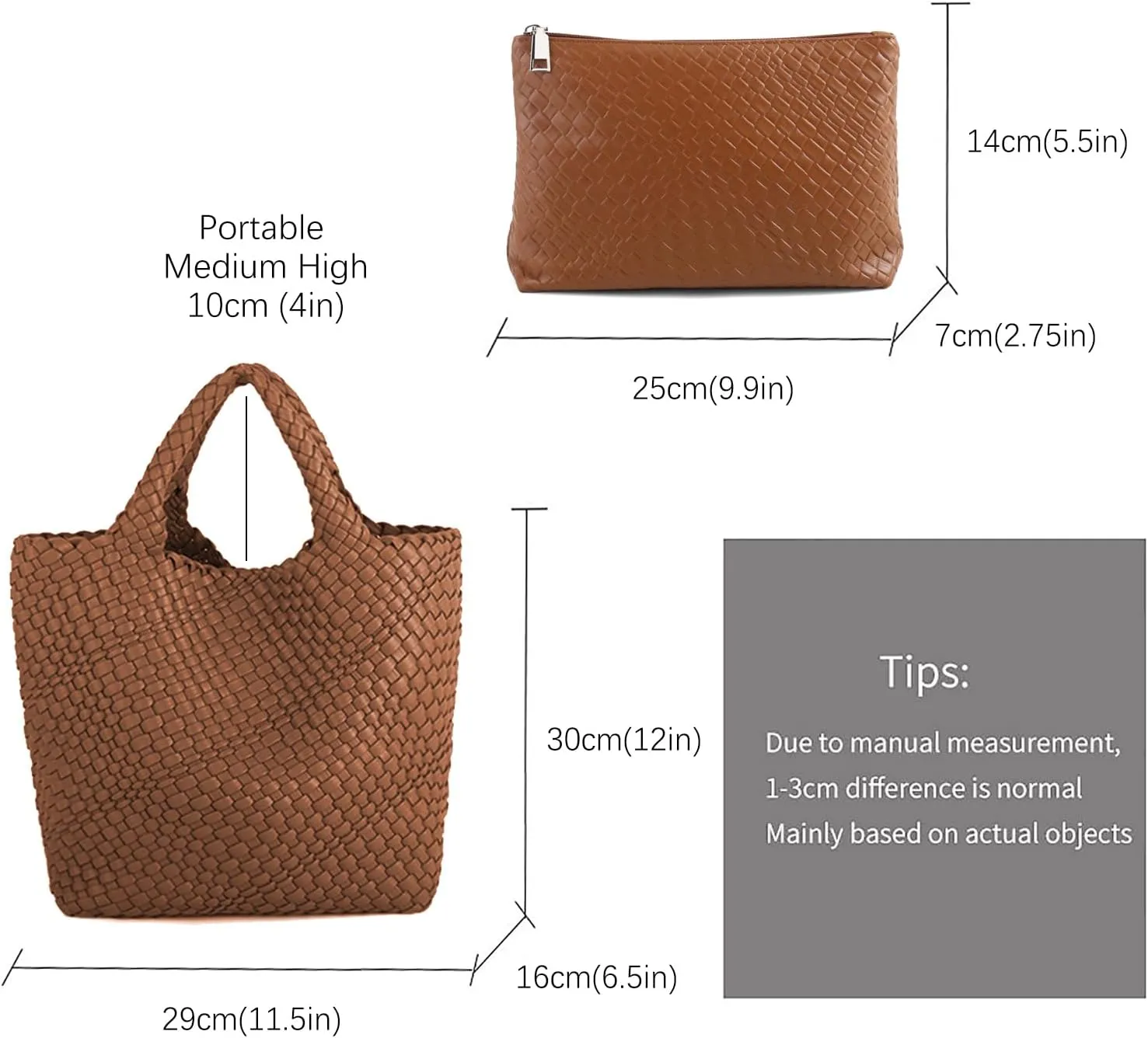 Women's Vegan Leather Tote Bag  Handmade Woven Beach Bag, Travel Handbag with Purse & Top Handle Hobo Tote