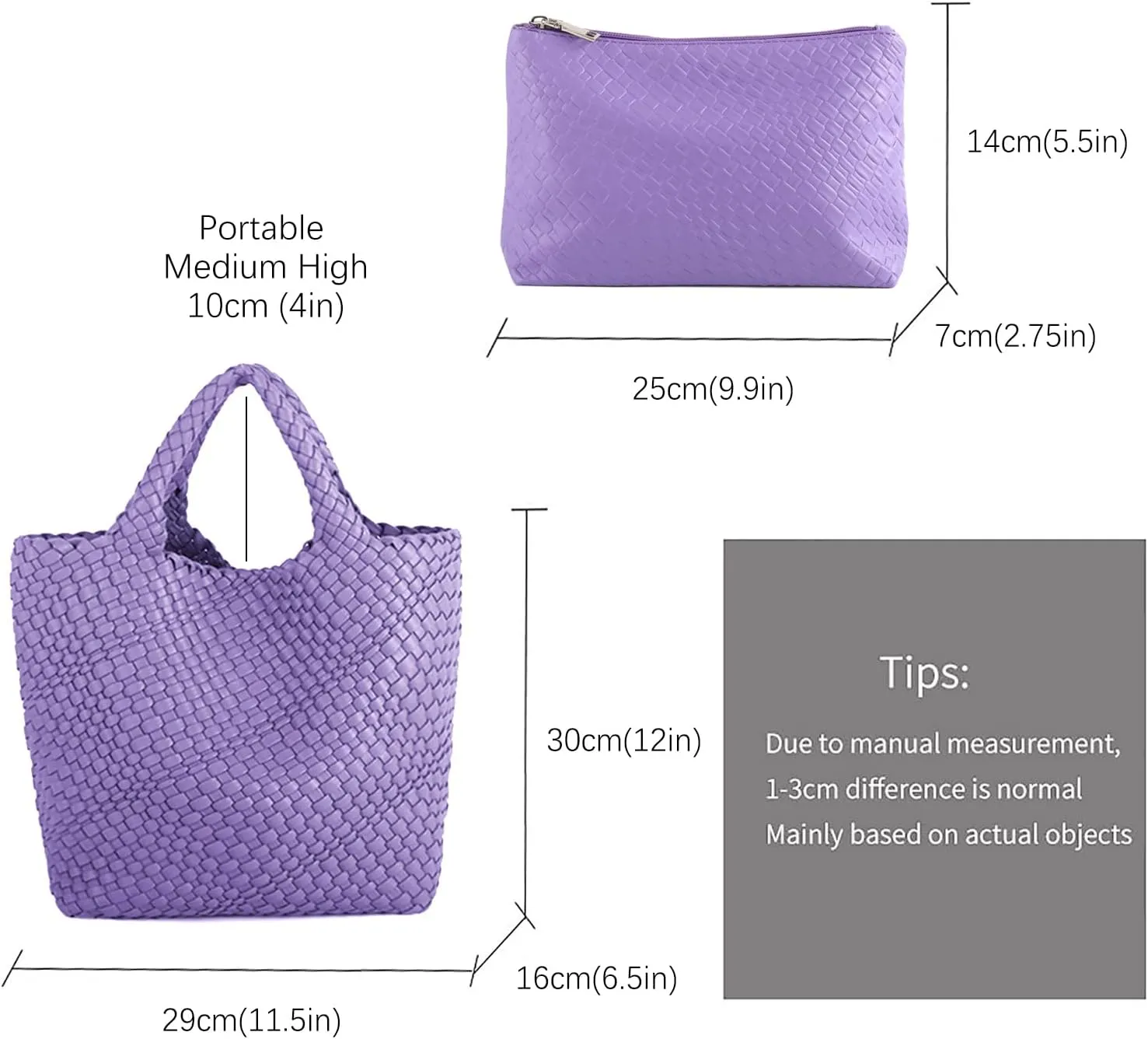 Women's Vegan Leather Tote Bag  Handmade Woven Beach Bag, Travel Handbag with Purse & Top Handle Hobo Tote