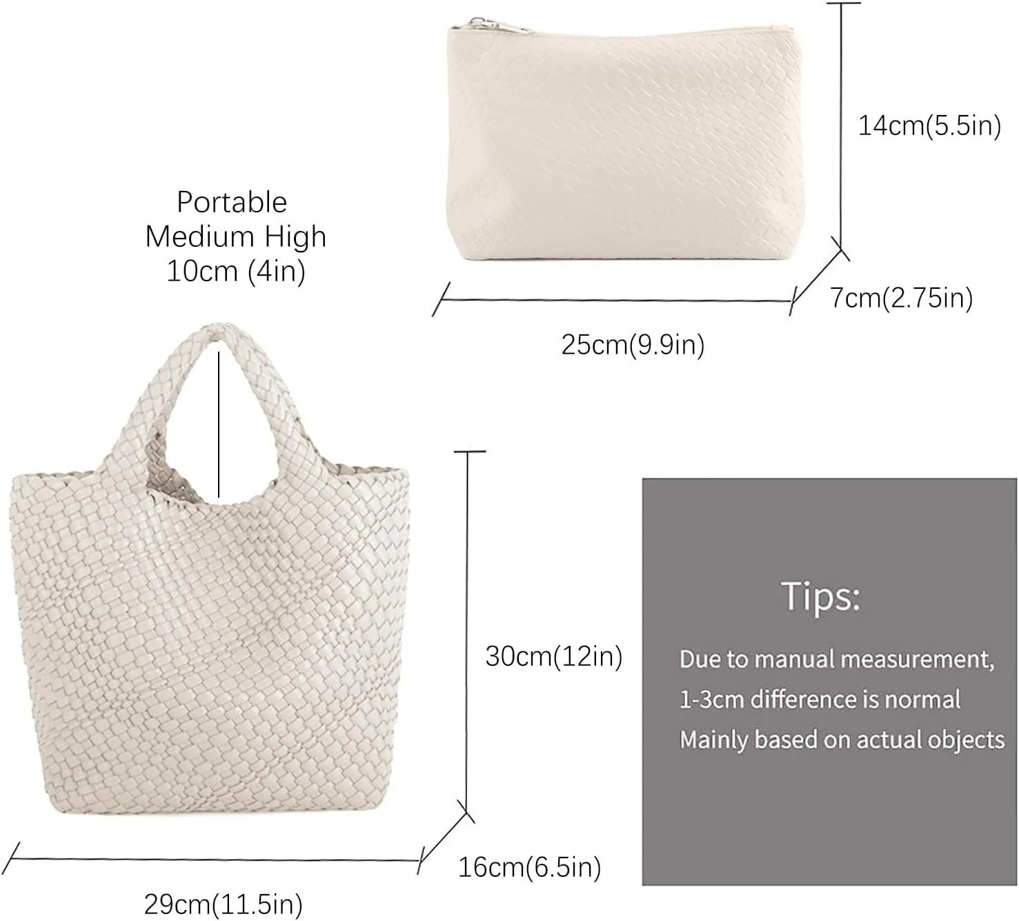 Women's Vegan Leather Tote Bag  Handmade Woven Beach Bag, Travel Handbag with Purse & Top Handle Hobo Tote