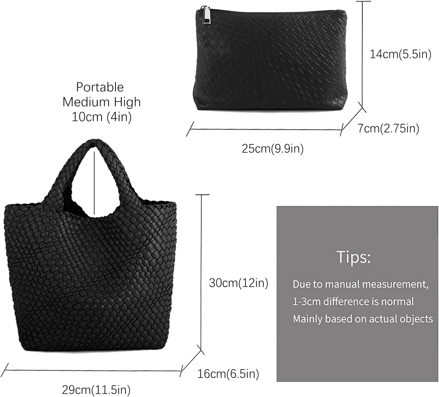 Women's Vegan Leather Tote Bag  Handmade Woven Beach Bag, Travel Handbag with Purse & Top Handle Hobo Tote