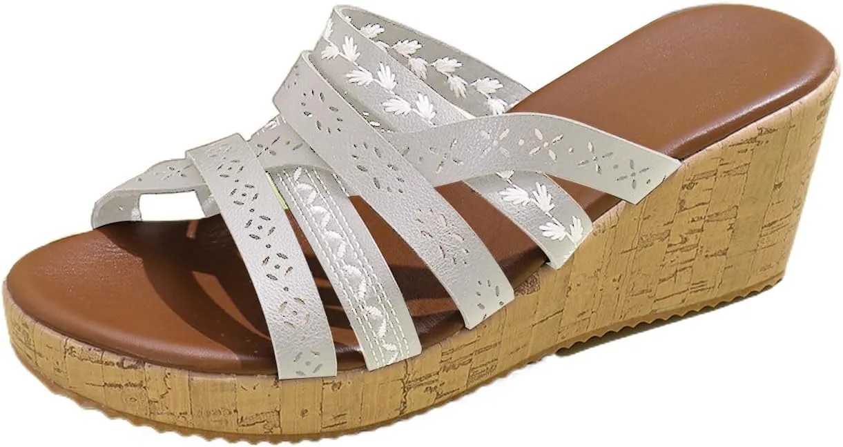 Womens Wedge Sandal Open Toe Slip On Crisscross Straps Platform Wedge Sandals Summer Casual Comfortable Resort Walking Shoes