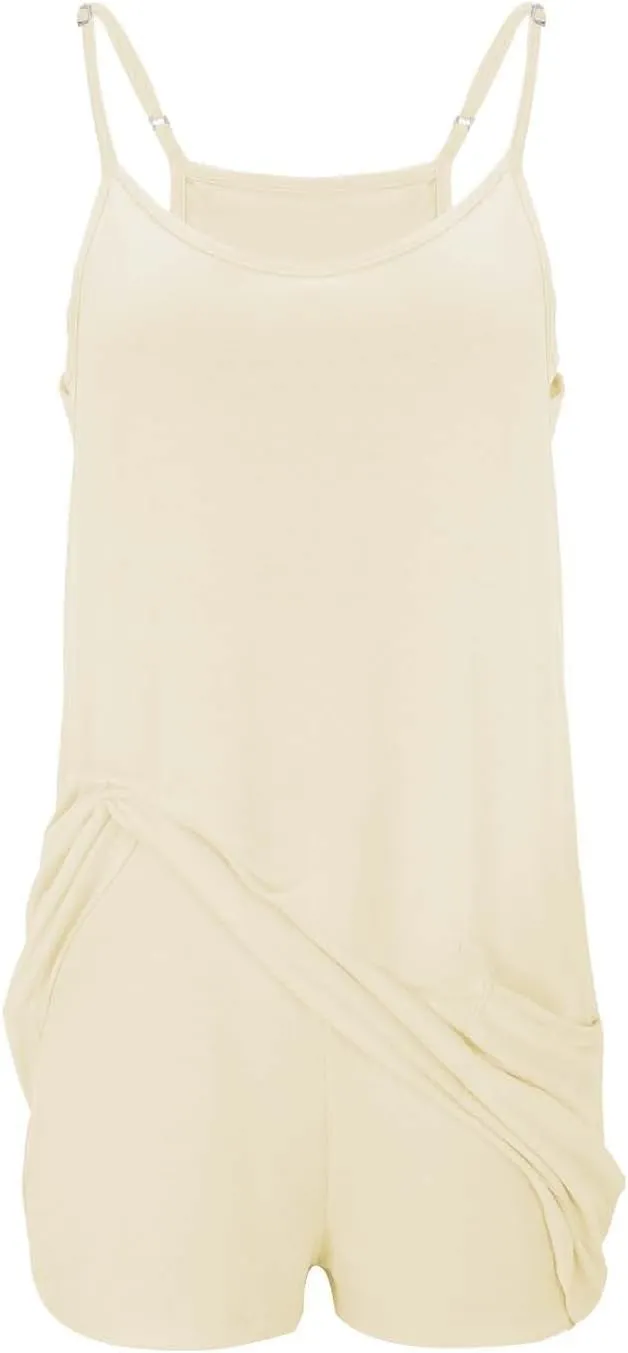 Womens Workout Romper Dress with Shorts Underneath Sleeveless Adjustable Spaghetti Straps Sports Mini Romper Dress
