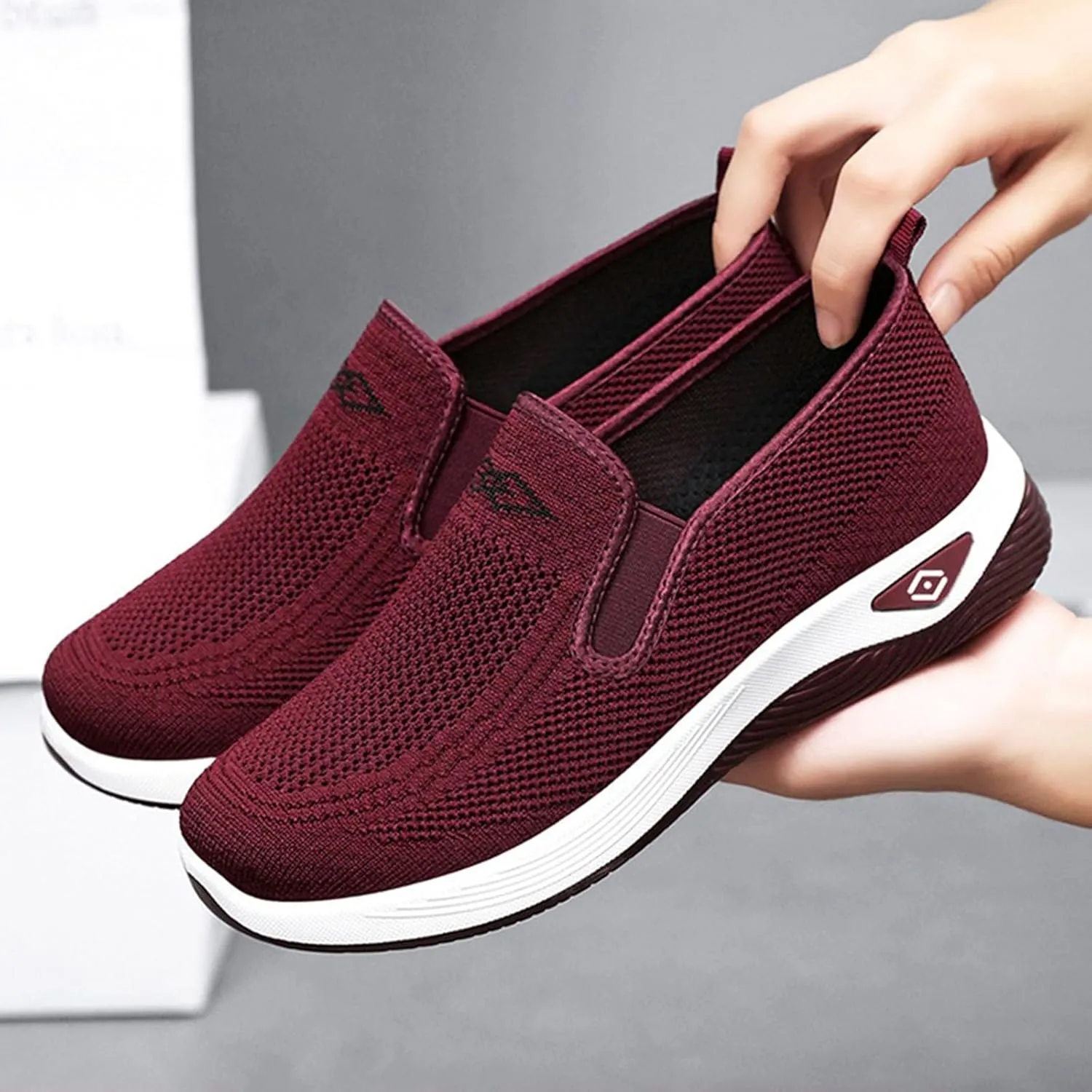 Women's Woven Orthopedic Breathable Soft Shoes Slip On Arch Support Walking Flying Sneakers Comfortable Wide Width Walking Shoes