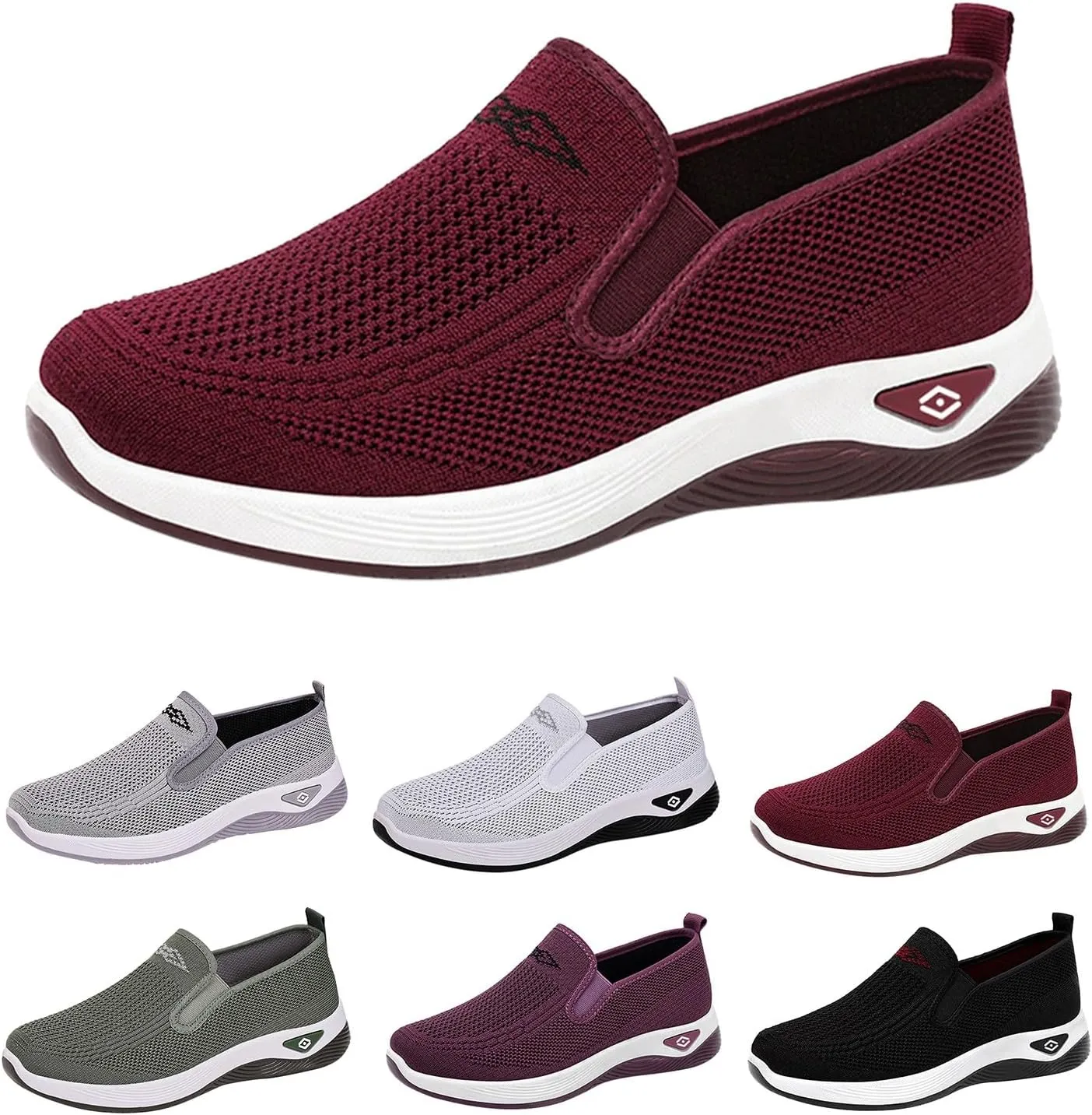 Women's Woven Orthopedic Breathable Soft Shoes Slip On Arch Support Walking Flying Sneakers Comfortable Wide Width Walking Shoes