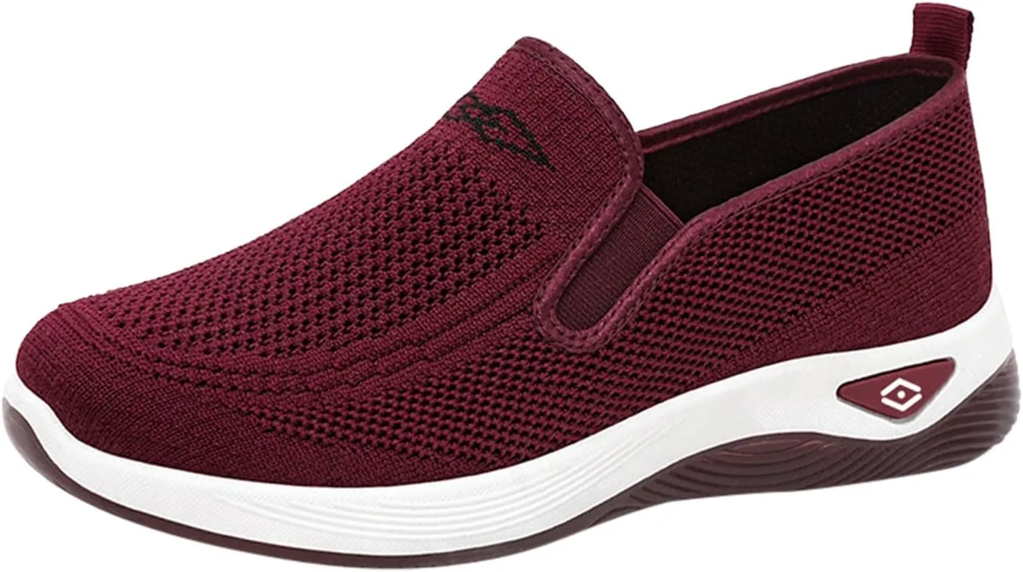 Women's Woven Orthopedic Breathable Soft Shoes Slip On Arch Support Walking Flying Sneakers Comfortable Wide Width Walking Shoes