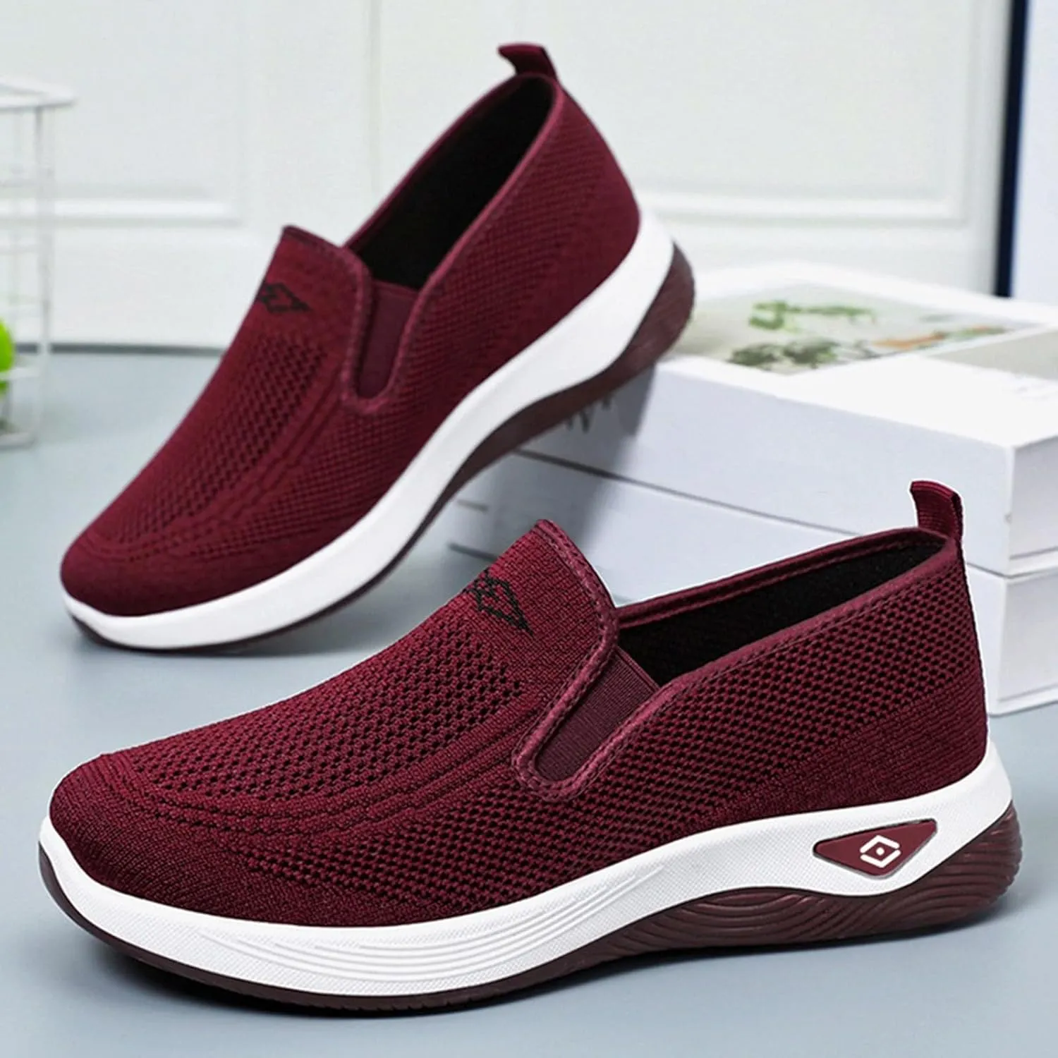 Women's Woven Orthopedic Breathable Soft Shoes Slip On Arch Support Walking Flying Sneakers Comfortable Wide Width Walking Shoes
