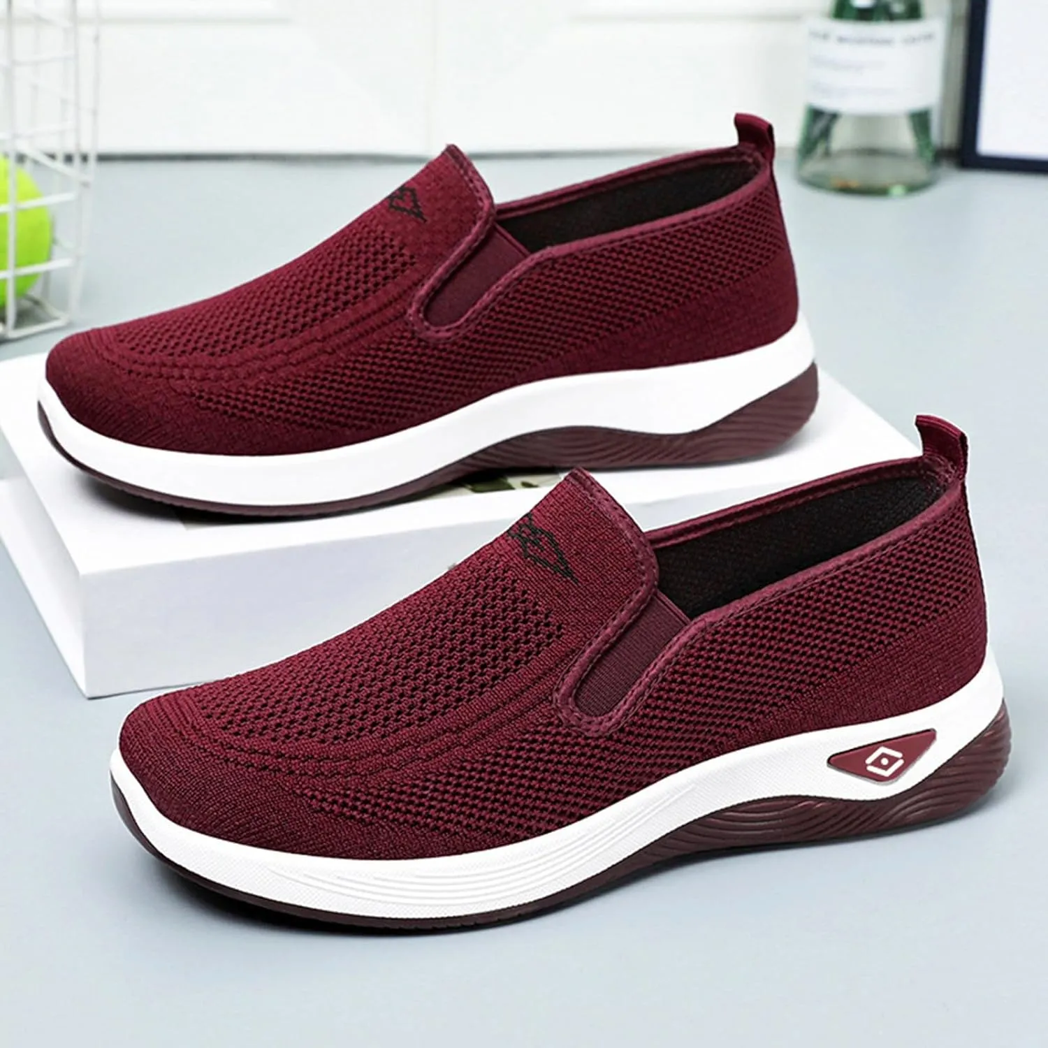 Women's Woven Orthopedic Breathable Soft Shoes Slip On Arch Support Walking Flying Sneakers Comfortable Wide Width Walking Shoes