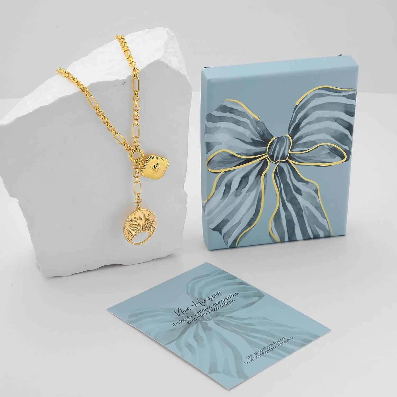 WOWORAMA Gold Pendant Necklace for Women Trendy Sun Star Cross Charm Necklace Lucky Leaf Heart Choker Necklace Chunky Gold Chain Necklace