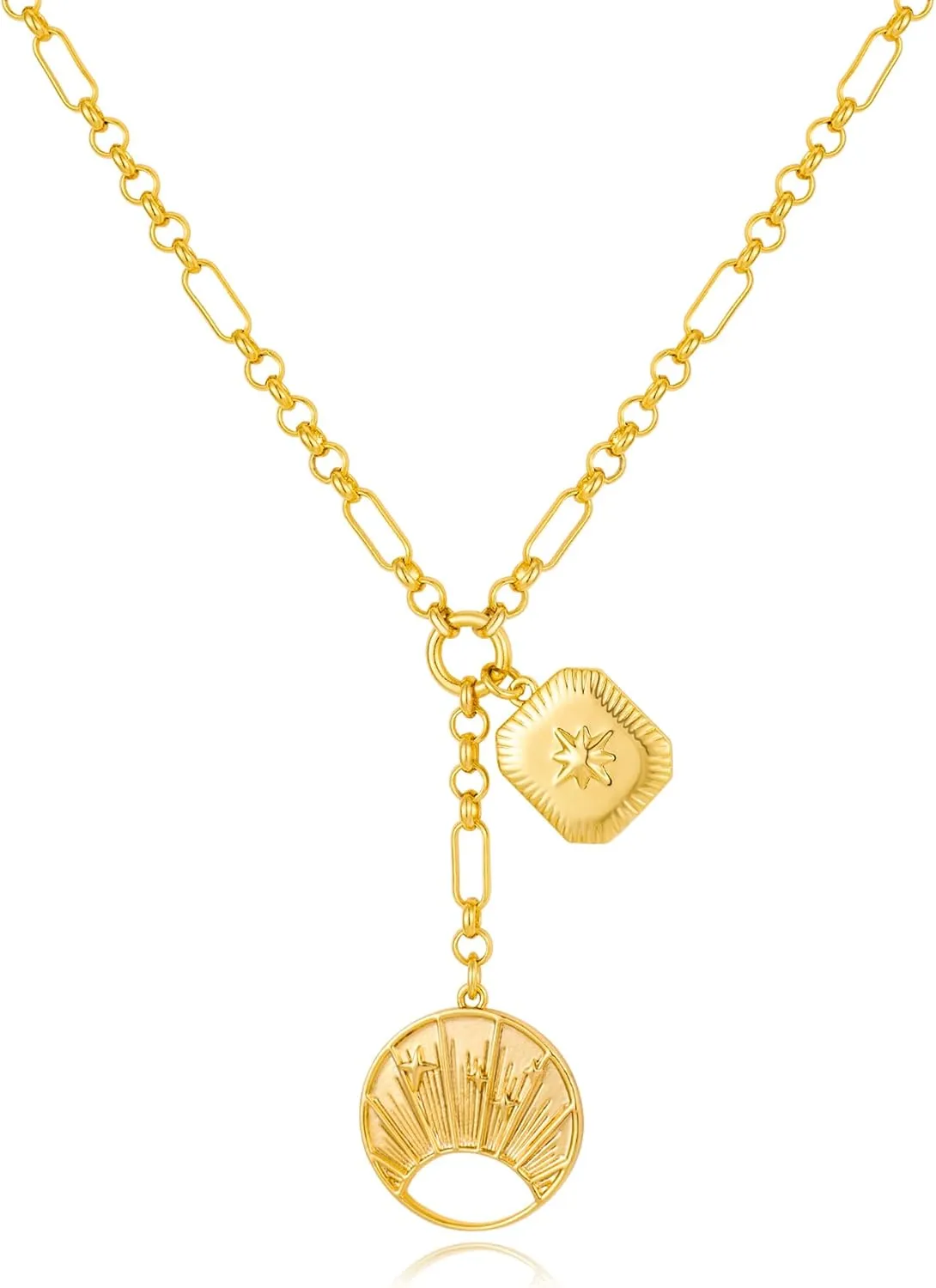 WOWORAMA Gold Pendant Necklace for Women Trendy Sun Star Cross Charm Necklace Lucky Leaf Heart Choker Necklace Chunky Gold Chain Necklace