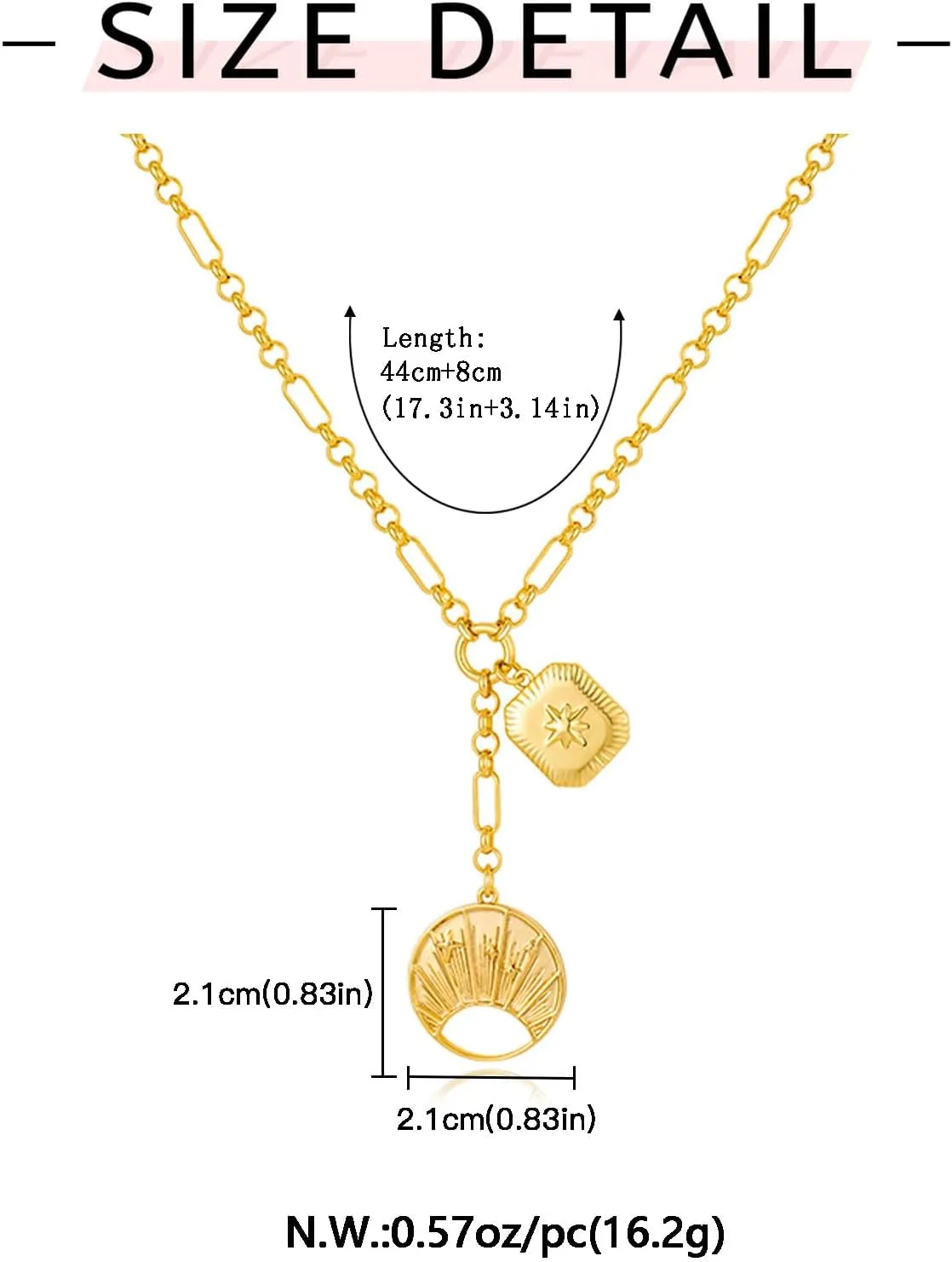 WOWORAMA Gold Pendant Necklace for Women Trendy Sun Star Cross Charm Necklace Lucky Leaf Heart Choker Necklace Chunky Gold Chain Necklace