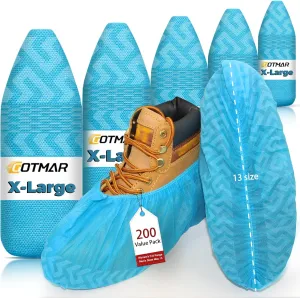 X-Large 200 Pack Breathable Shoe Covers Disposable for Indoors - Reusable Non-Slip Blue Booties, Fits Up to Mens Size 13, Ideal for Home, Office & Travel, Doubles as Travel Shoe Bags