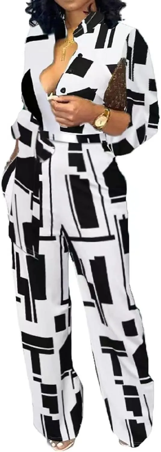 Xinlees Women Elegant Jumpsuits Casual V-neck Long Sleeve Stretchable Long Pants Rompers Button Pocketed Party Club