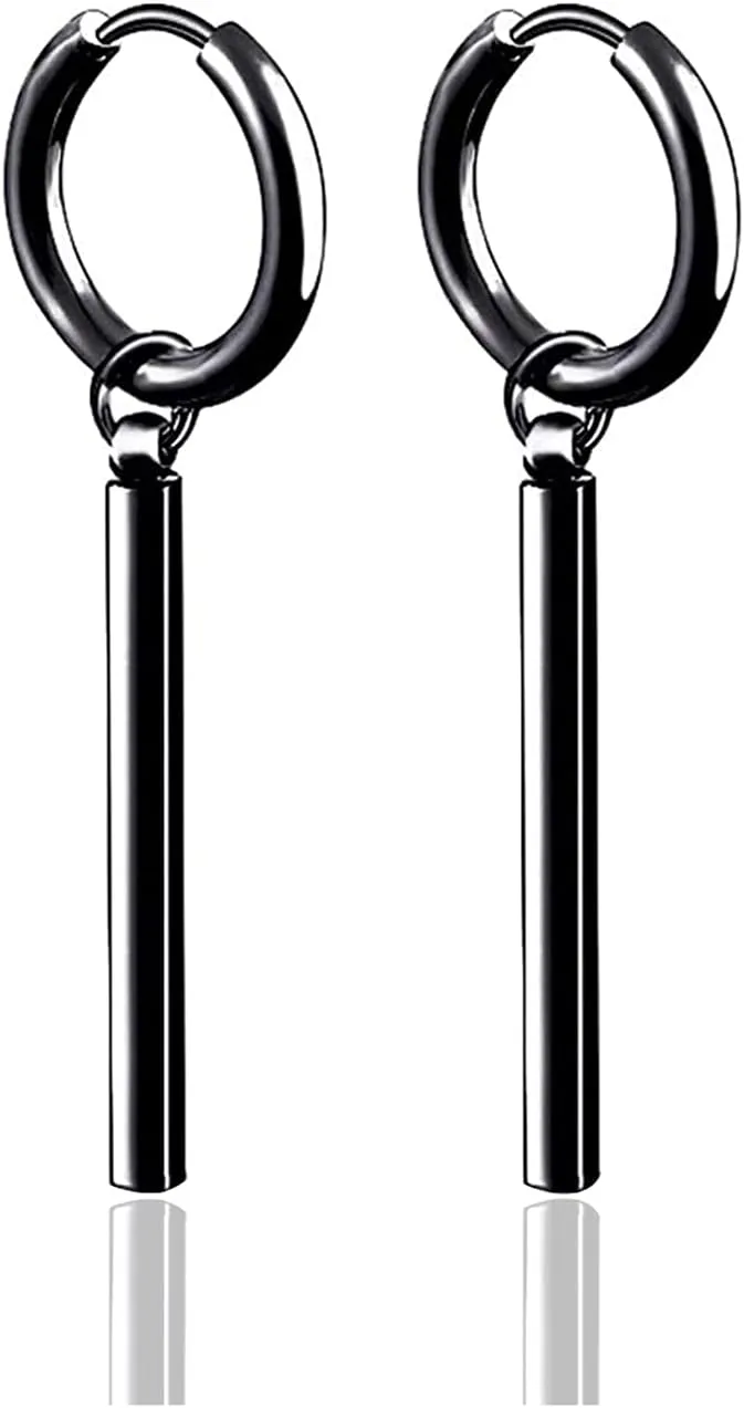 Xusamss Punk Jewelry Stainless Steel Huggie Hinged Earrings Bar Dangle Drop Earrings