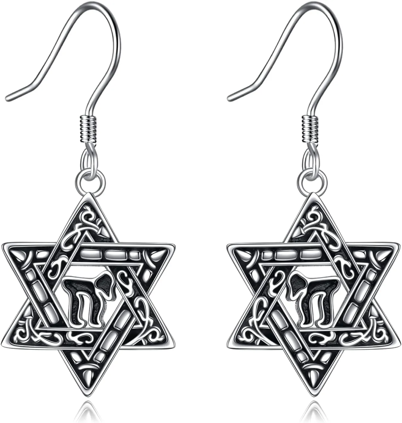 YFN Star of David Earrings Sterling Silver Hebrew Chai Tree of Life Dangle Drop Earrings Jewish Jewelry Gifts for Women