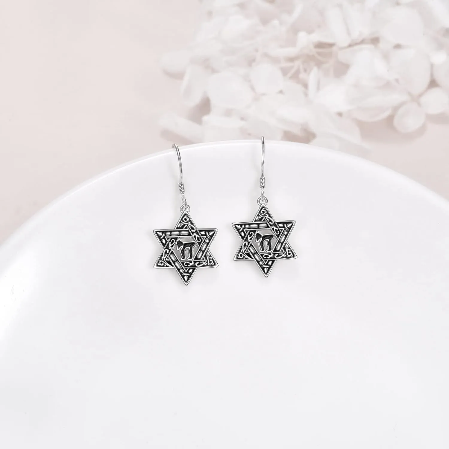 YFN Star of David Earrings Sterling Silver Hebrew Chai Tree of Life Dangle Drop Earrings Jewish Jewelry Gifts for Women