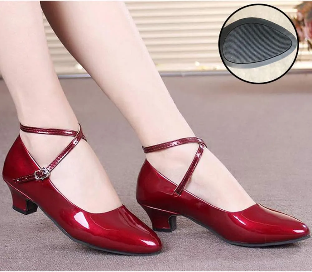 YKXLM Leather Low Heel Closed Toe Latin Dance Shoes Ankle Strap Ballroom Dance Shoes Character Party Prom Dancing Pump,DYPUHRD