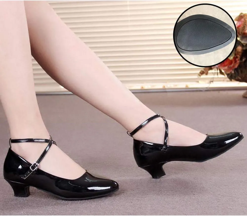 YKXLM Leather Low Heel Closed Toe Latin Dance Shoes Ankle Strap Ballroom Dance Shoes Character Party Prom Dancing Pump,DYPUHRD