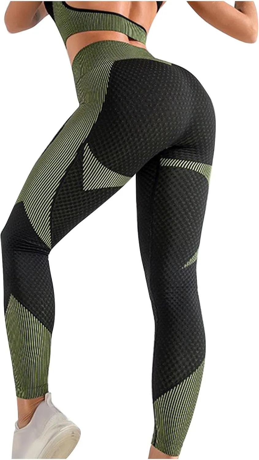 Yoga Pants for Women Gradient Contrast Color Buttock Lift Fitness Pants High Waist Hollow Out Quick Drying Trousers