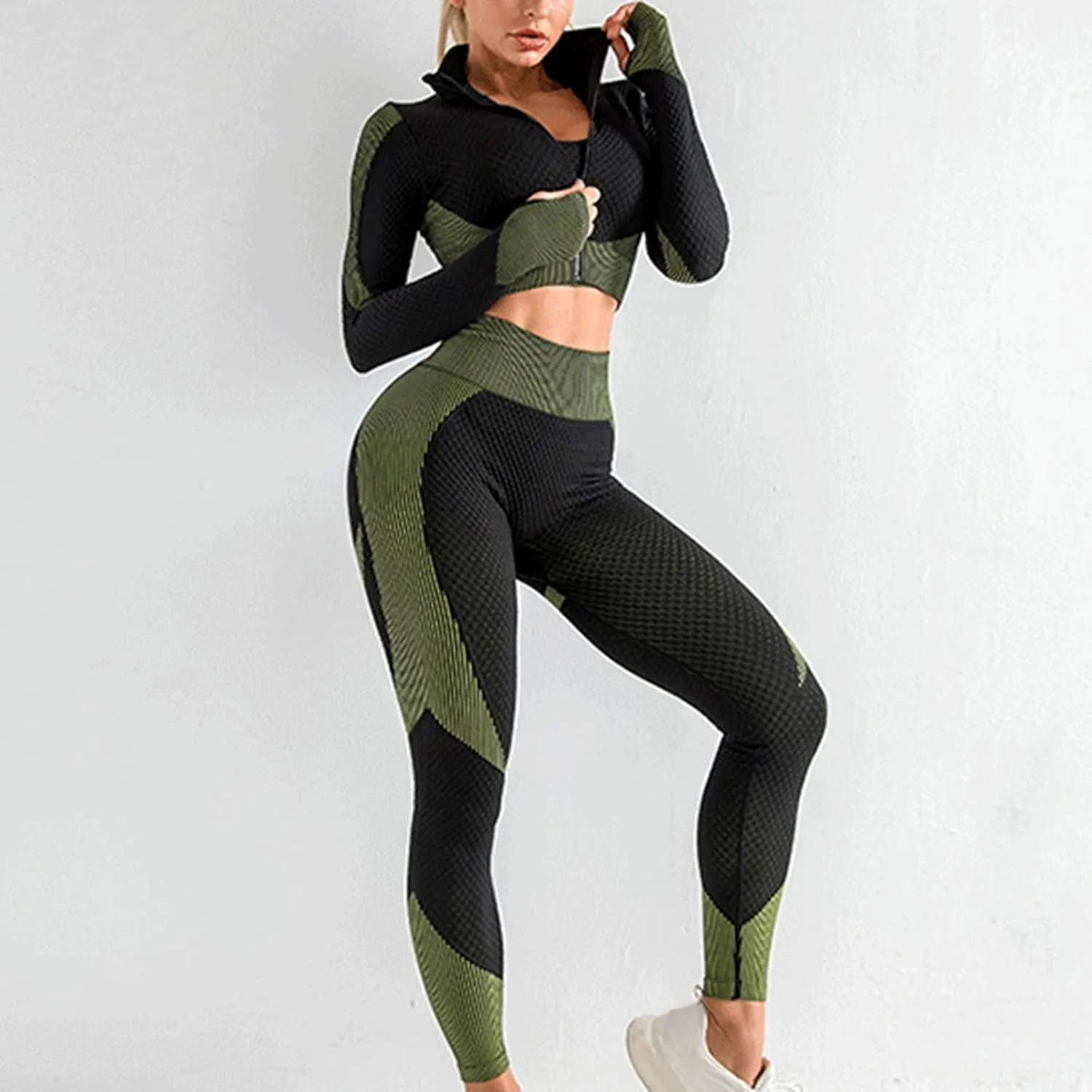 Yoga Pants for Women Gradient Contrast Color Buttock Lift Fitness Pants High Waist Hollow Out Quick Drying Trousers