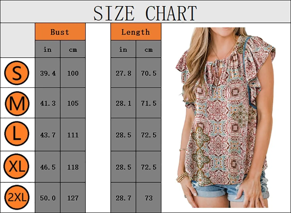 ZC&GF Women's Tops Casual Boho Floral Print V Neck Blouses Flannel Ruffle Sleeve Loose Shirts