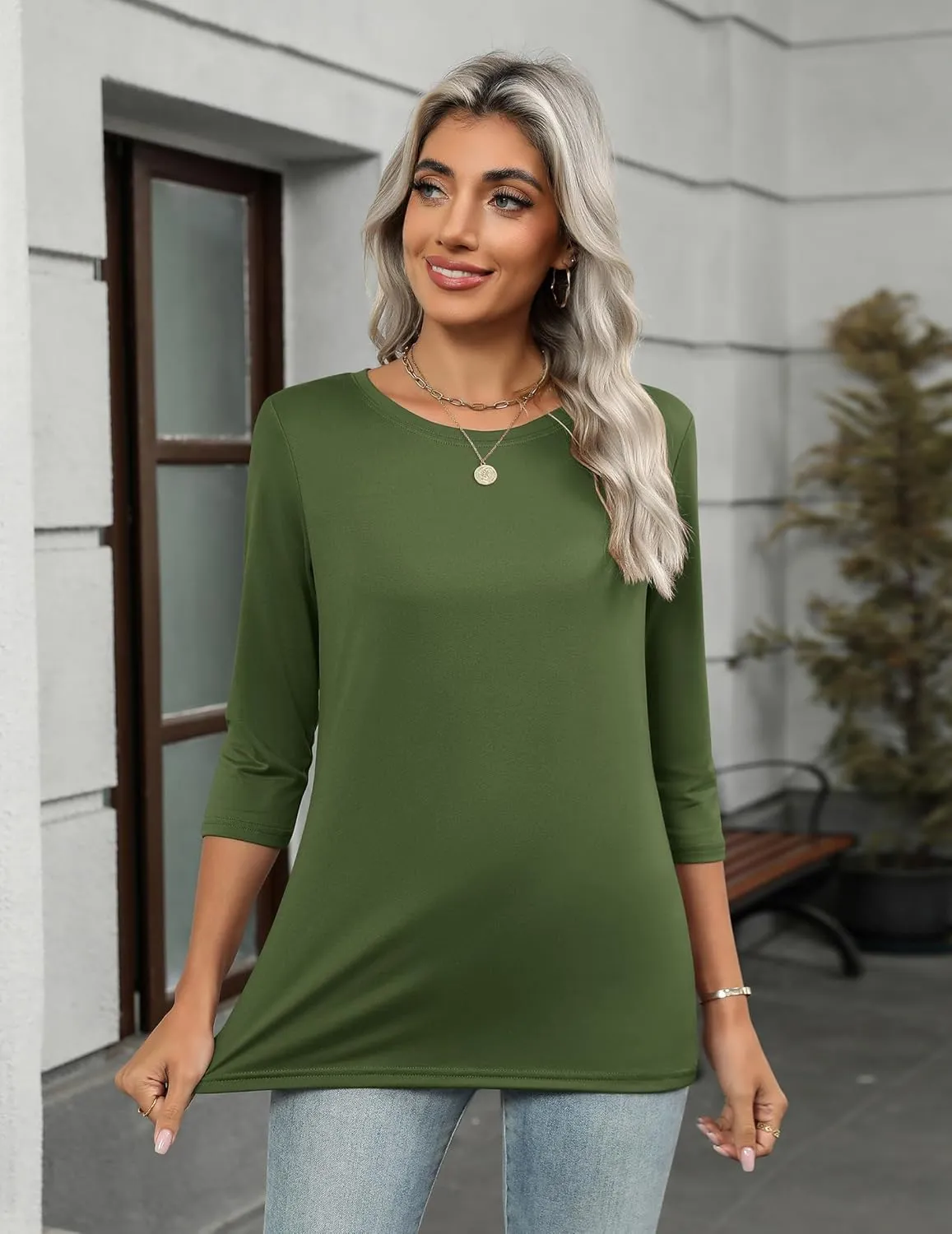 Zeagoo Tops for Women 3 Pack 3/4 Sleeve Crewneck Cute Basics Tees Casual Fashion Summer T Shirts Business Work Tee Top