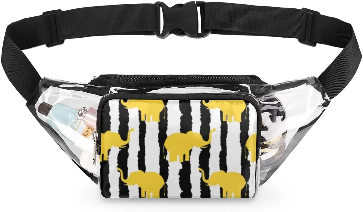 Zebra Elephant Stripes Clear Fanny Pack Stadium Approved Adjustable Clear Belt Bag Cute Waist Bags for Women Men Travel Sports Events Hiking Concerts