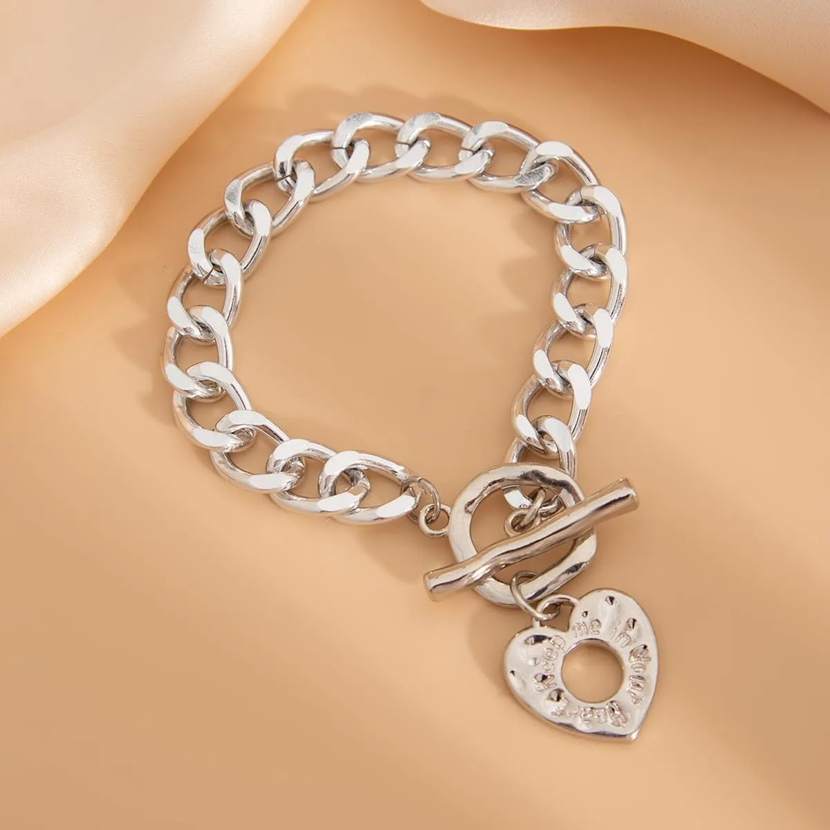 ZMANYIJEW Chunky Cross Bracelet Chain for Women Gold Silver BraceletsGold Cross Heart Toggle Statement Chain Bangle Jewelry