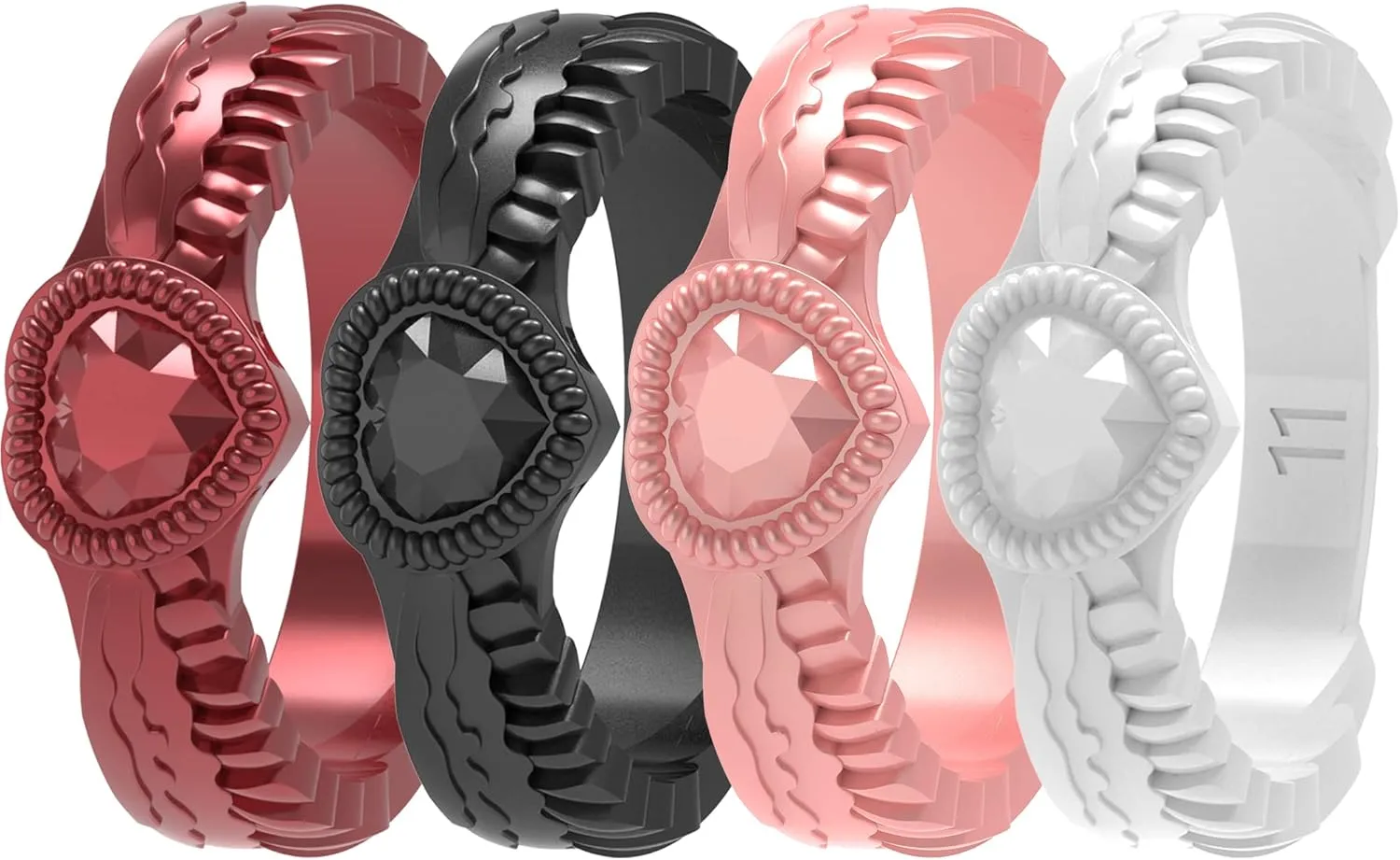 Zollen Silicone Wedding Rings for Women 4/7 Packs - Stackable Silicone Rubber Wedding Bands - Innovative Heart Shaped Diamond and Wings Collections